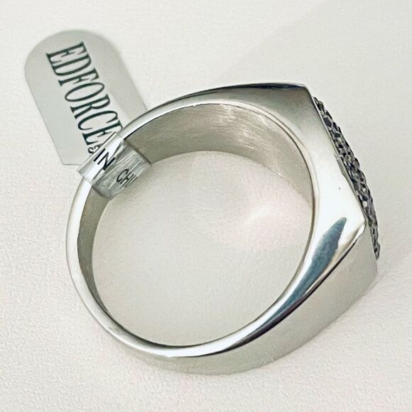 NWT Gorgeous Silver Men Ring Sz 11 EDFORCE Stainless Steel with Silver Cristals - Picture 5 of 12